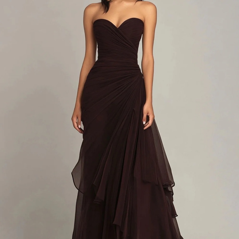 Chic Strapless Dark Brown Gown